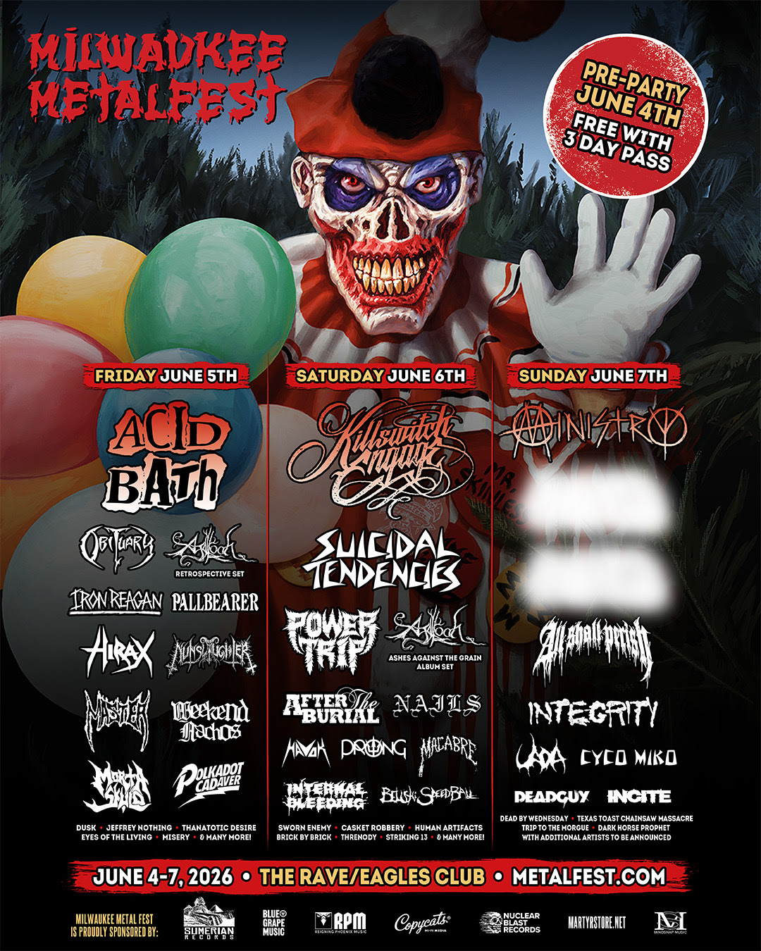 MILWAUKEE METAL FESTIVAL 2026 Adds Special AGALLOCH Double Sets, SUICIDAL TENDENCIES + More Bands Added