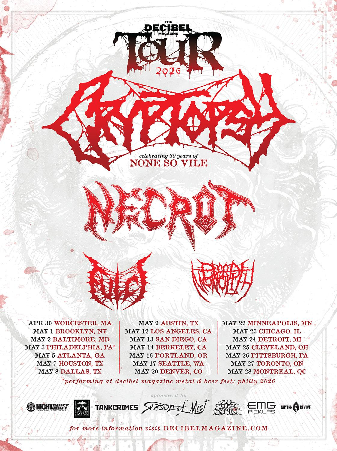 CRYPTOPSY To Headline The 2026 Decibel Magazine Tour