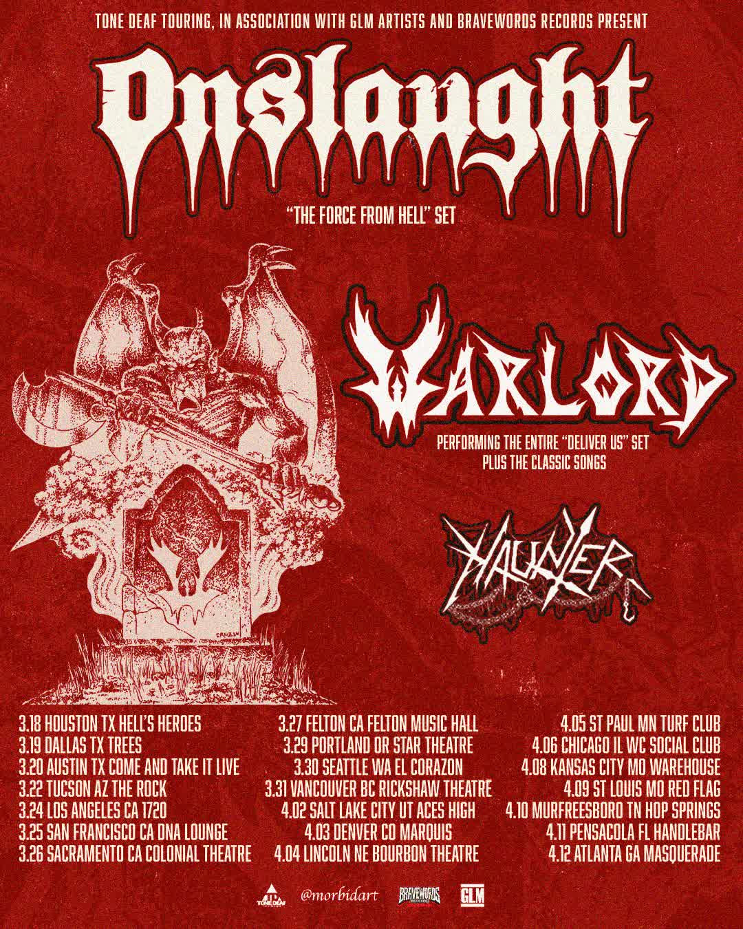 ONSLAUGHT & WARLORD Add New Shows For Their Co-Headlining North American Tour